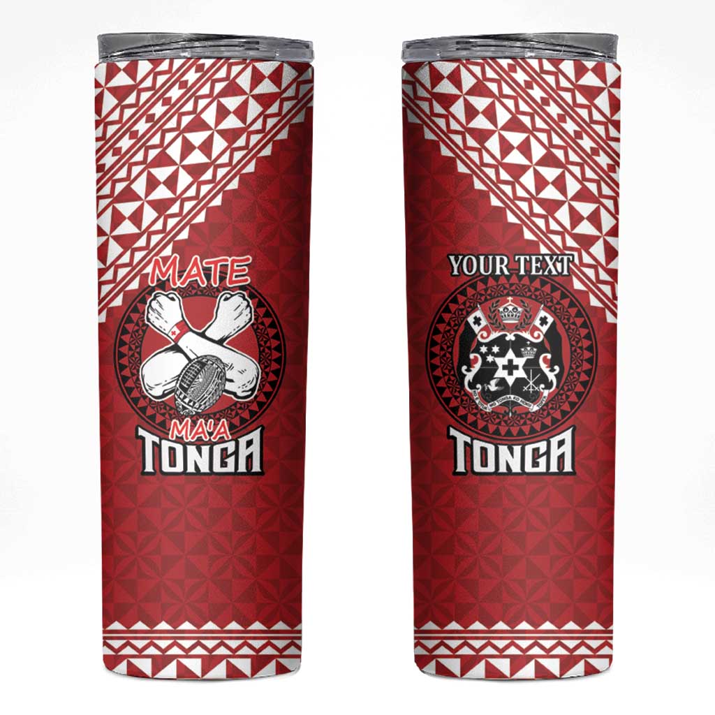 Tonga Rugby XIII Custom Skinny Tumbler Mate Ma'a Tonga with Ngatu Pattern