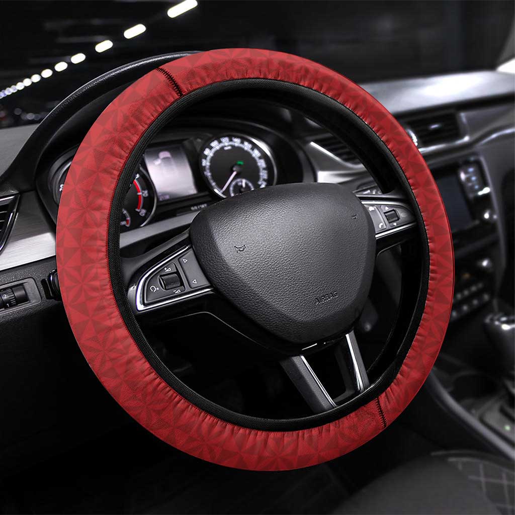 Tonga Rugby XIII Steering Wheel Cover Mate Ma'a Tonga with Ngatu Pattern LT9 Universal Fit Red - Polynesian Pride