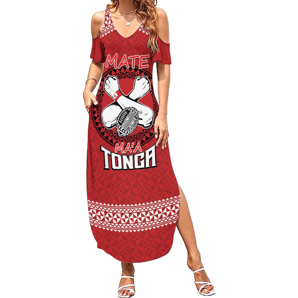 Tonga Rugby XIII Custom Summer Maxi Dress Mate Ma'a Tonga with Ngatu Pattern LT9 Women Red - Polynesian Pride