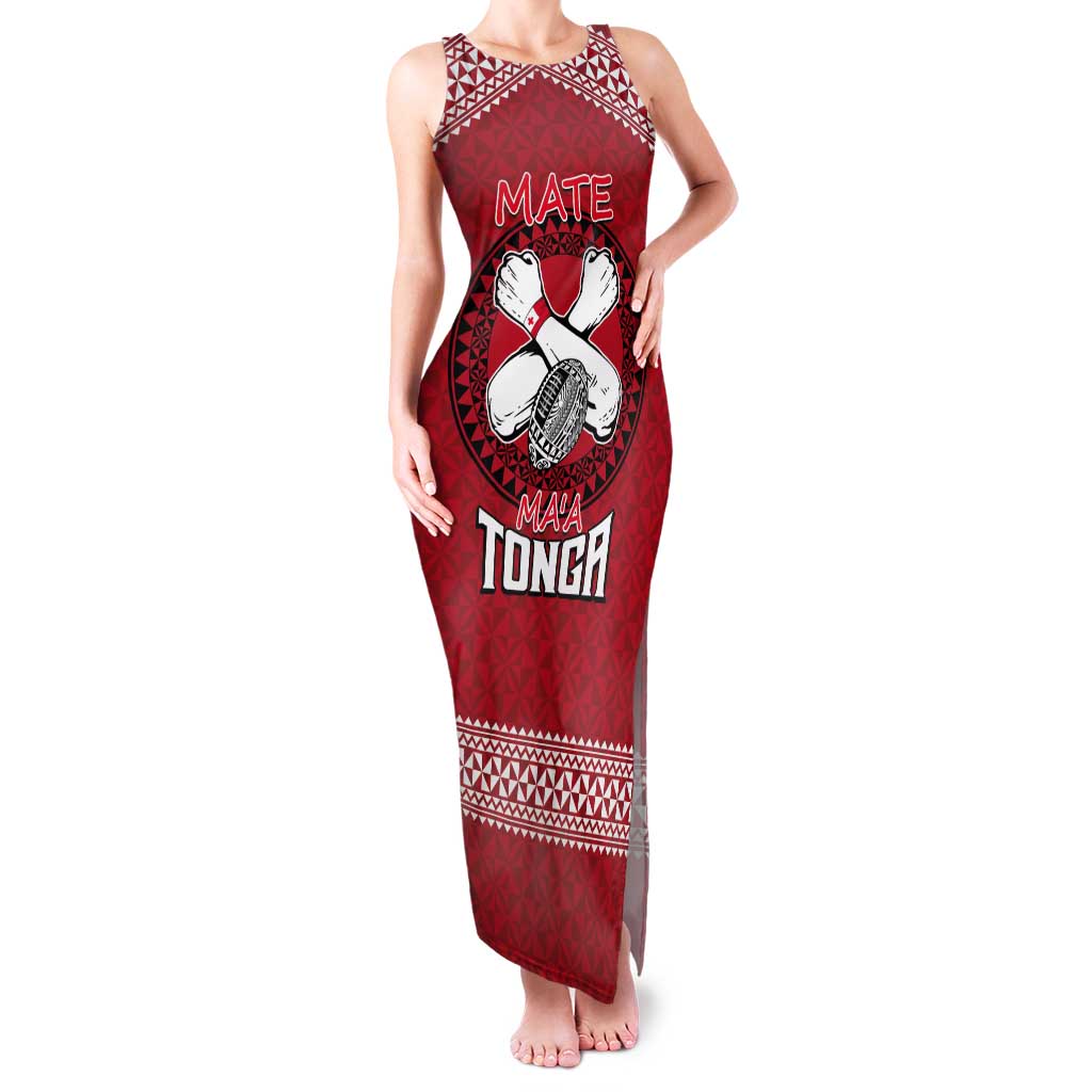 Tonga Rugby XIII Custom Tank Maxi Dress Mate Ma'a Tonga with Ngatu Pattern