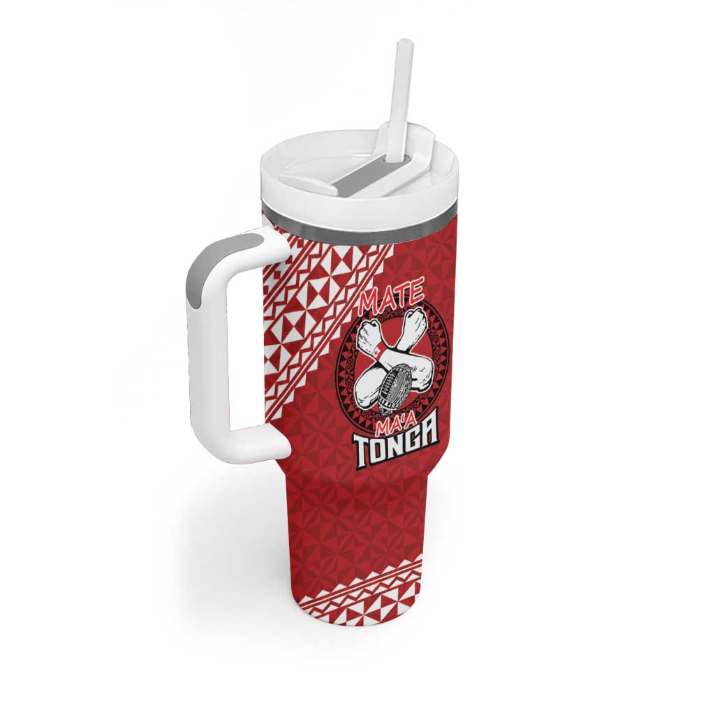 Tonga Rugby XIII Custom Tumbler With Handle Mate Ma'a Tonga with Ngatu Pattern LT9 - Polynesian Pride