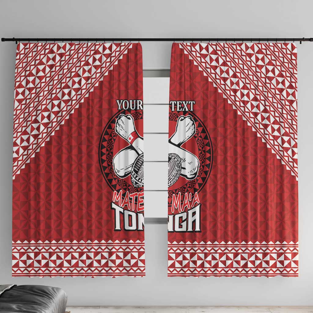 Tonga Rugby XIII Custom Window Curtain Mate Ma'a Tonga with Ngatu Pattern LT9 With Hooks Red - Polynesian Pride