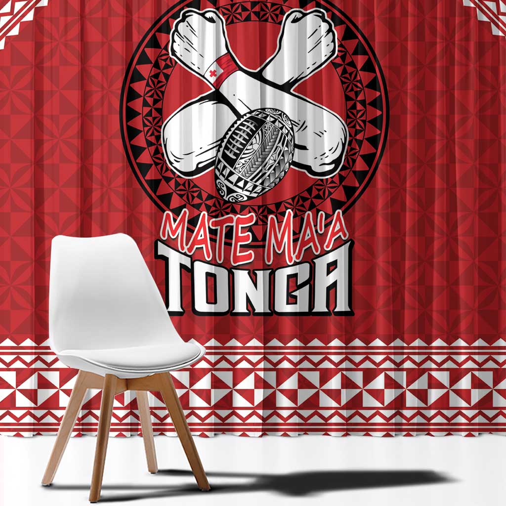 Tonga Rugby XIII Custom Window Curtain Mate Ma'a Tonga with Ngatu Pattern LT9 - Polynesian Pride