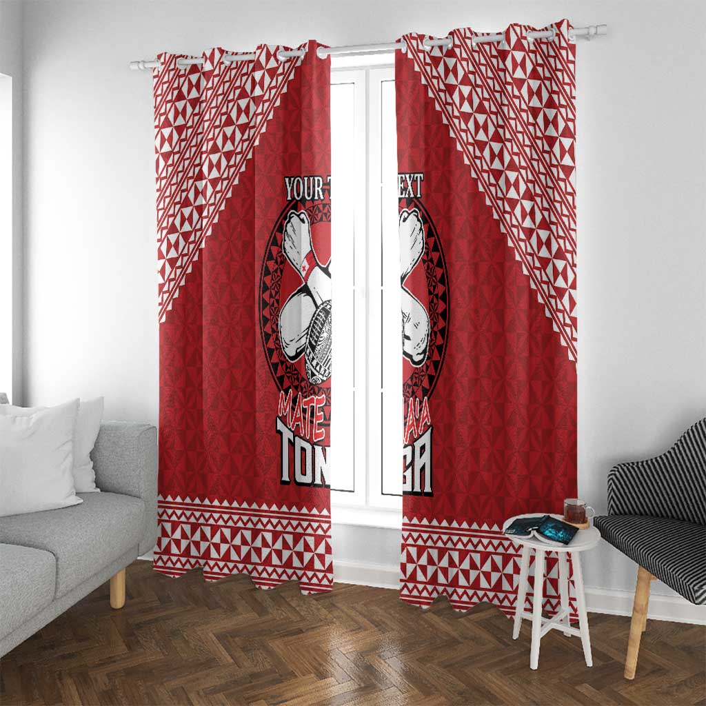 Tonga Rugby XIII Custom Window Curtain Mate Ma'a Tonga with Ngatu Pattern LT9 With Grommets Red - Polynesian Pride