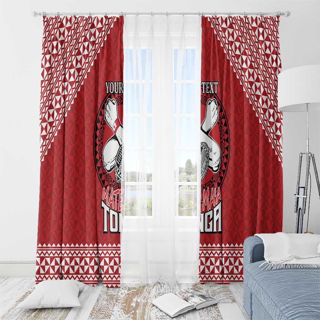 Tonga Rugby XIII Custom Window Curtain Mate Ma'a Tonga with Ngatu Pattern LT9 - Polynesian Pride