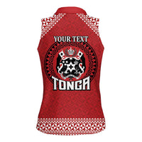 Tonga Rugby XIII Custom Women Sleeveless Polo Shirt Mate Ma'a Tonga with Ngatu Pattern