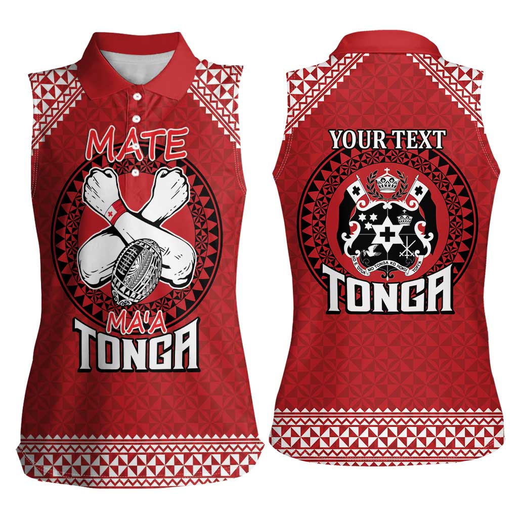 Tonga Rugby XIII Custom Women Sleeveless Polo Shirt Mate Ma'a Tonga with Ngatu Pattern