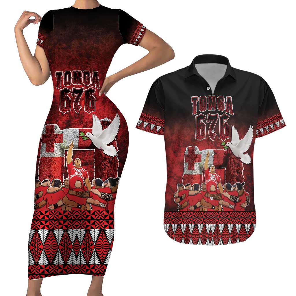 Custom Tonga 676 Haamonga a Maui Couples Matching Short Sleeve Bodycon Dress and Hawaiian Shirt Tongan Sipi Tau Unique Dance LT9 Red - Polynesian Pride