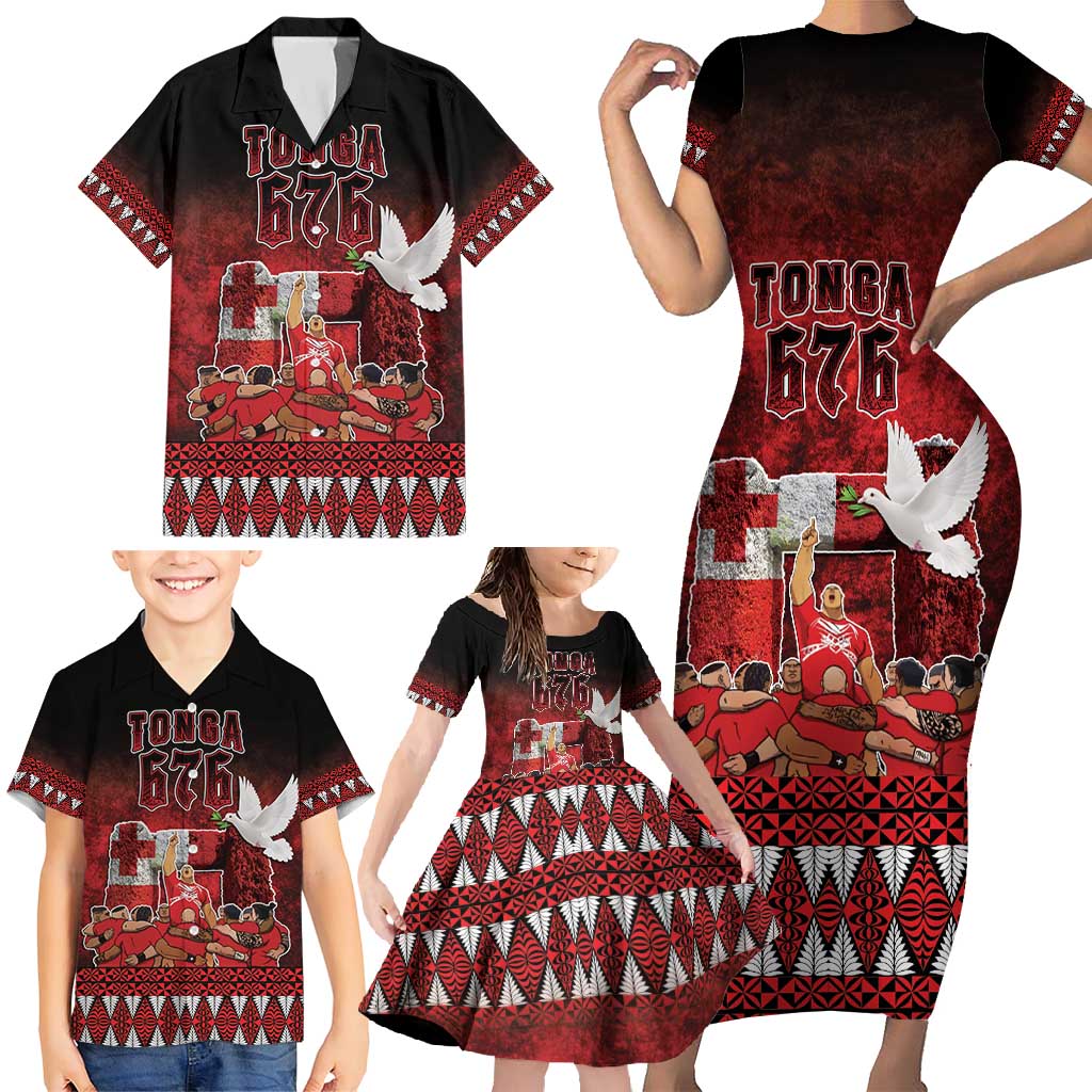 Custom Tonga 676 Haʻamonga ʻa Maui Family Matching Short Sleeve Bodycon Dress and Hawaiian Shirt Tongan Sipi Tau Unique Dance