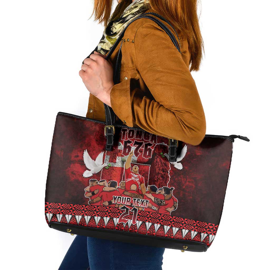 Custom Tonga 676 Haamonga a Maui Leather Tote Bag Tongan Sipi Tau Unique Dance LT9 Red - Polynesian Pride