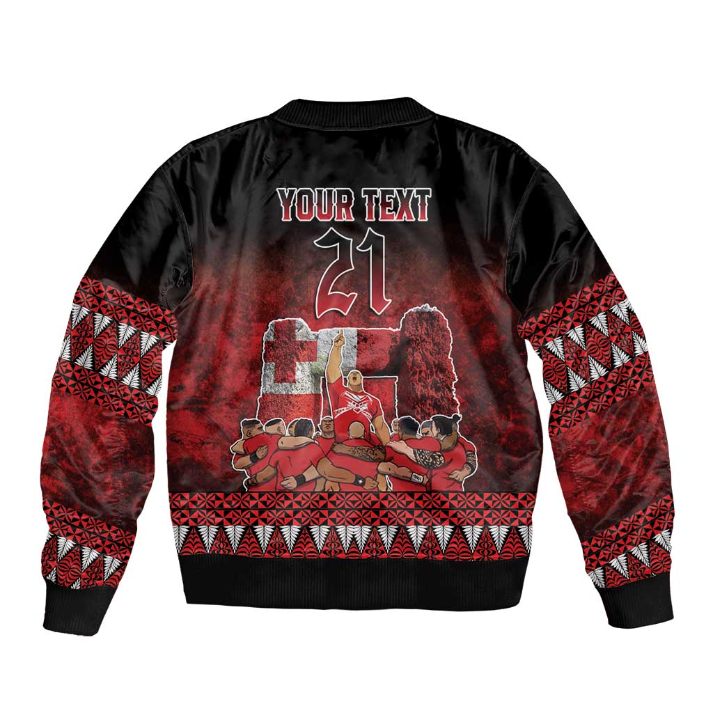 Custom Tonga 676 Haʻamonga ʻa Maui Sleeve Zip Bomber Jacket Tongan Sipi Tau Unique Dance