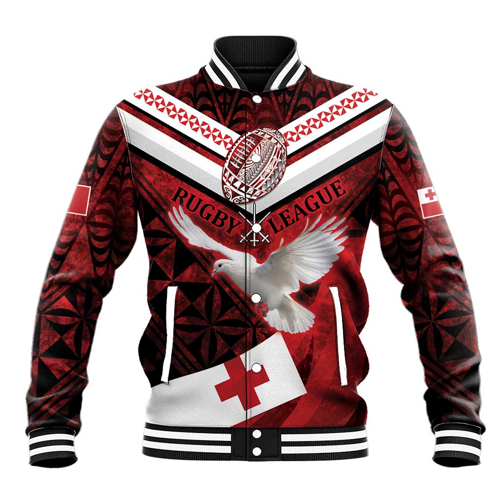 Custom Tonga XIII Rugby Tribal Tattoo Baseball Jacket Mate Ma'a Tonga Kupesi Ngatu Grunge Style LT9 Unisex Red - Polynesian Pride