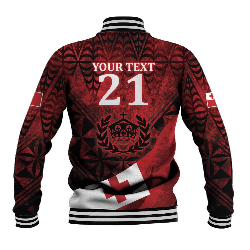 Custom Tonga XIII Rugby Tribal Tattoo Baseball Jacket Mate Ma'a Tonga Kupesi Ngatu Grunge Style LT9 - Polynesian Pride
