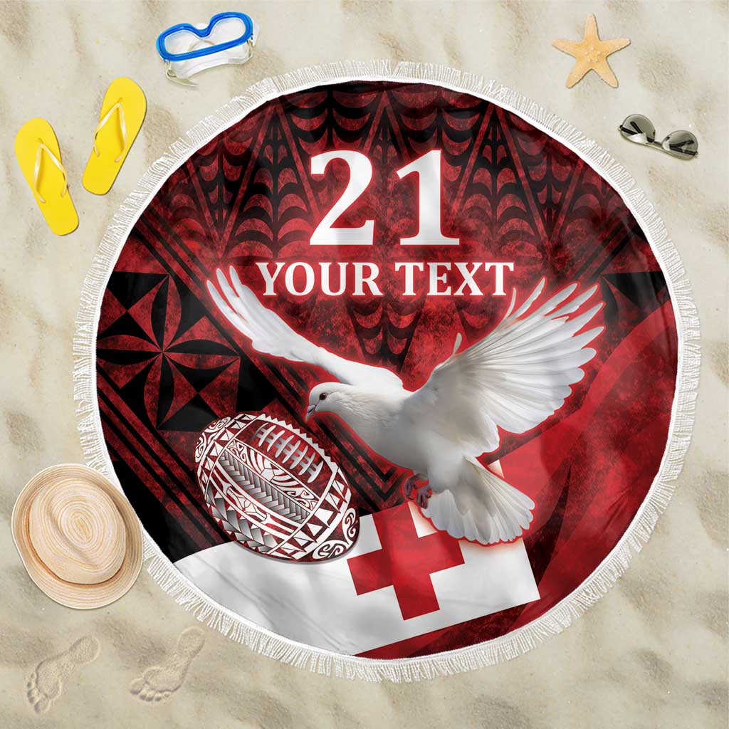 Tonga XIII Rugby Tribal Tattoo Beach Blanket - Mate Ma'a Tonga Kupesi Ngatu Grunge Style LT9 One Size 150cm Red - Polynesian Pride