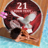 Tonga XIII Rugby Tribal Tattoo Beach Blanket - Mate Ma'a Tonga Kupesi Ngatu Grunge Style LT9 - Polynesian Pride
