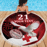 Tonga XIII Rugby Tribal Tattoo Beach Blanket - Mate Ma'a Tonga Kupesi Ngatu Grunge Style LT9 - Polynesian Pride