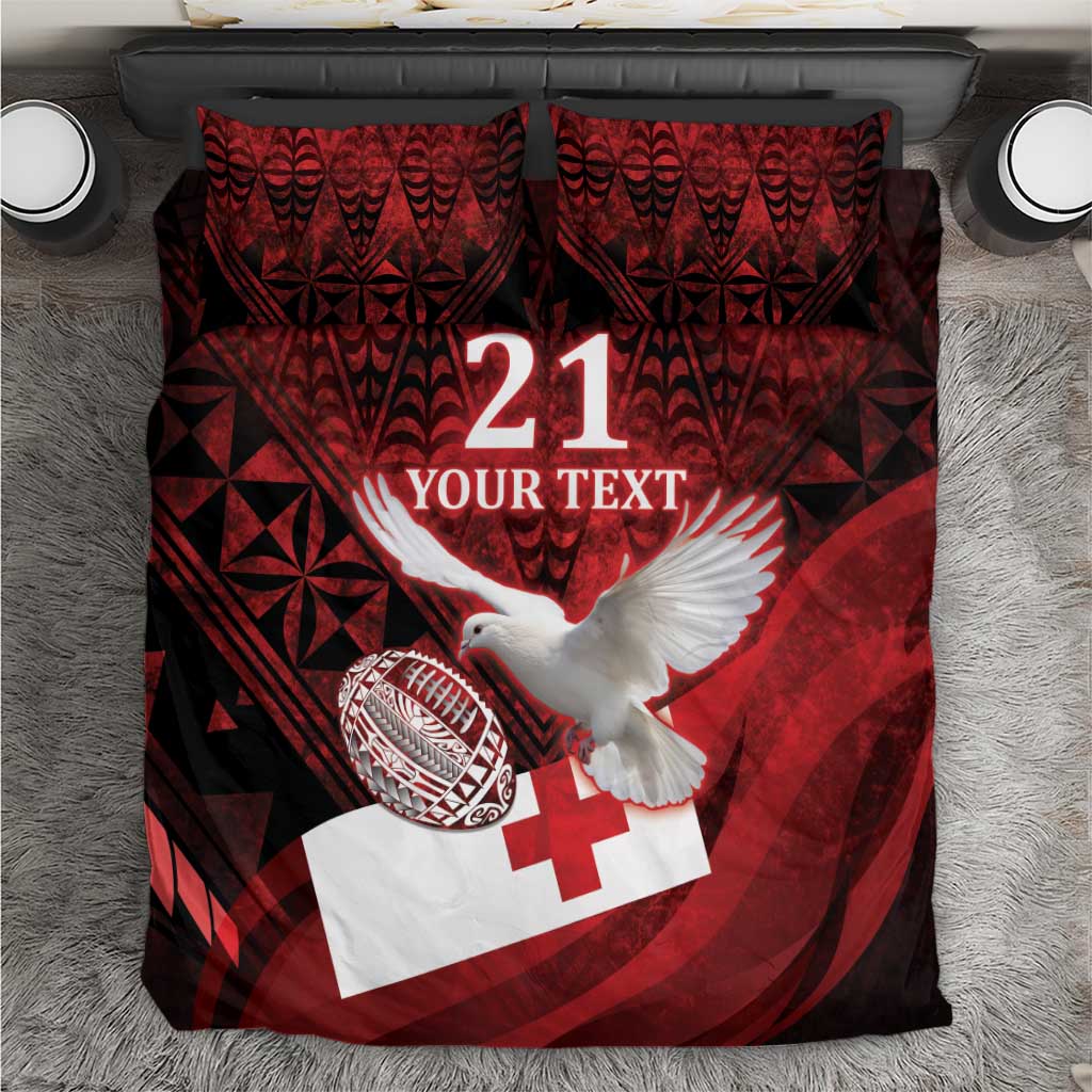 Custom Tonga XIII Rugby Tribal Tattoo Bedding Set Mate Ma'a Tonga Kupesi Ngatu Grunge Style