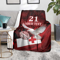 Custom Tonga XIII Rugby Tribal Tattoo Blanket Mate Ma'a Tonga Kupesi Ngatu Grunge Style LT9 - Polynesian Pride