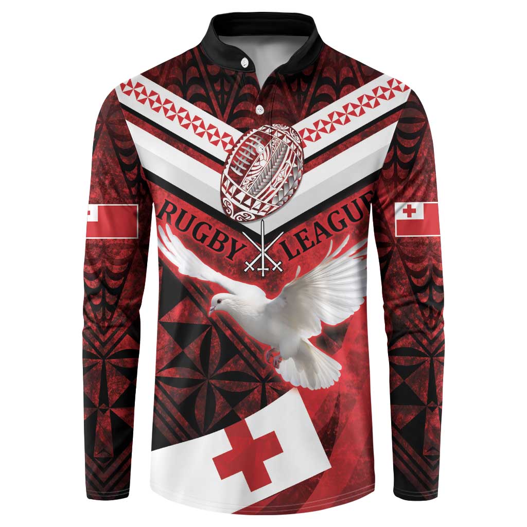 Custom Tonga XIII Rugby Tribal Tattoo Button Sweatshirt Mate Ma'a Tonga Kupesi Ngatu Grunge Style LT9 Red - Polynesian Pride