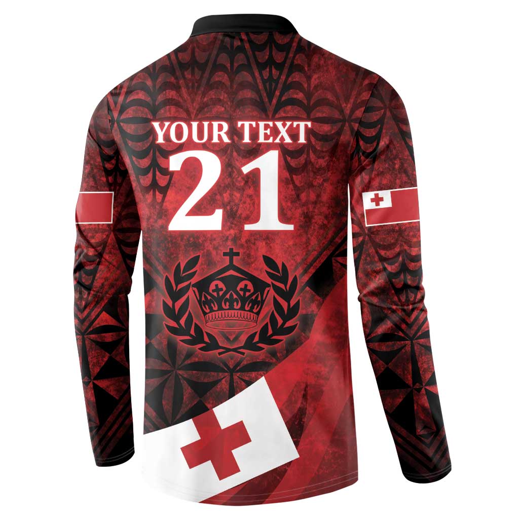 Custom Tonga XIII Rugby Tribal Tattoo Button Sweatshirt Mate Ma'a Tonga Kupesi Ngatu Grunge Style LT9 - Polynesian Pride