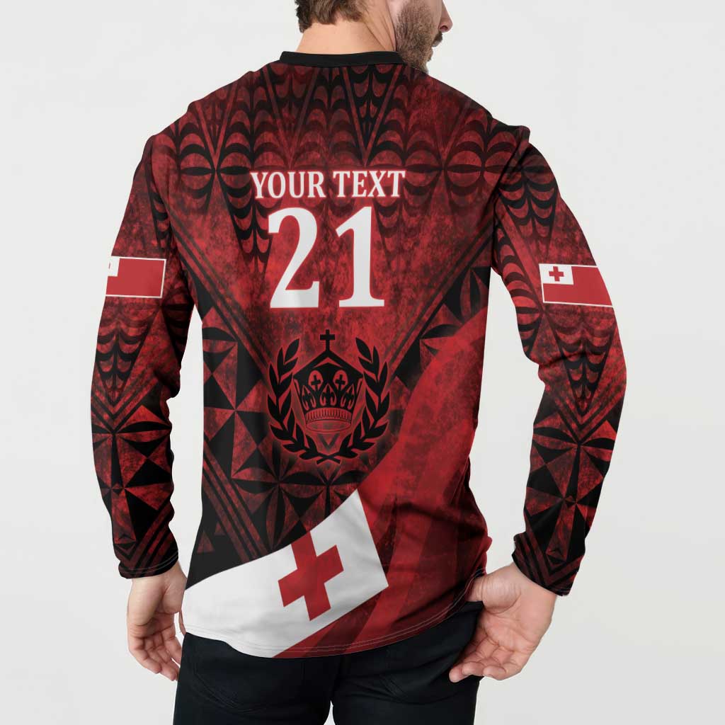 Custom Tonga XIII Rugby Tribal Tattoo Button Sweatshirt Mate Ma'a Tonga Kupesi Ngatu Grunge Style LT9 - Polynesian Pride