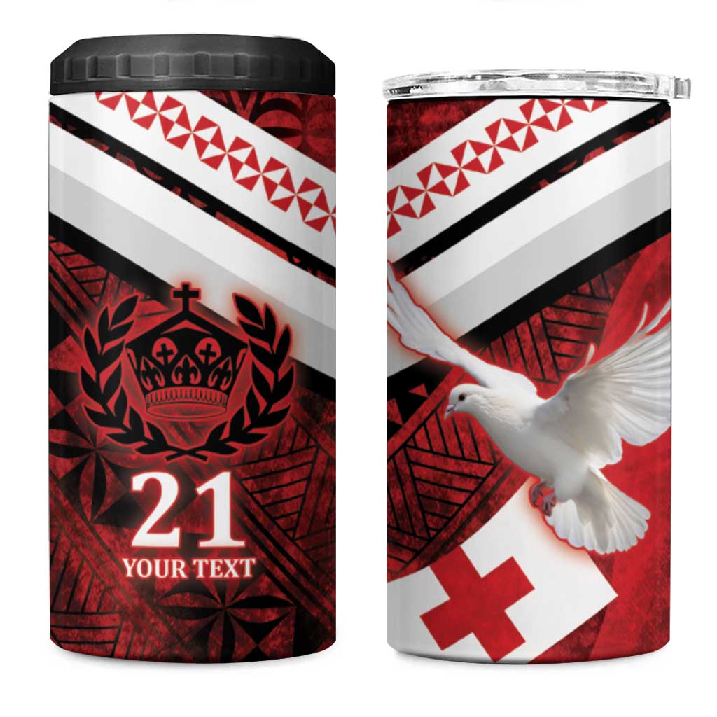 Custom Tonga XIII Rugby Tribal Tattoo 4 in 1 Can Cooler Tumbler Mate Ma'a Tonga Kupesi Ngatu Grunge Style