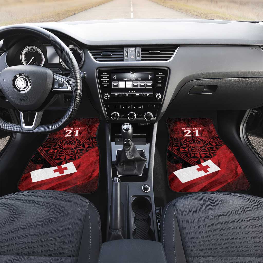Custom Tonga XIII Rugby Tribal Tattoo Car Mats Mate Ma'a Tonga Kupesi Ngatu Grunge Style LT9 Set 2pcs - Front Red - Polynesian Pride