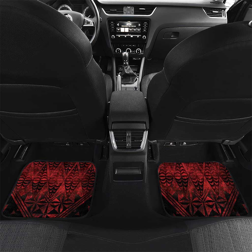 Custom Tonga XIII Rugby Tribal Tattoo Car Mats Mate Ma'a Tonga Kupesi Ngatu Grunge Style LT9 Set 2pcs - Back Red - Polynesian Pride