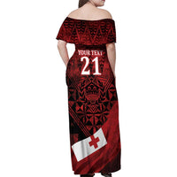 Custom Tonga XIII Rugby Tribal Tattoo Family Matching Off Shoulder Maxi Dress and Hawaiian Shirt Mate Ma'a Tonga Kupesi Ngatu Grunge Style