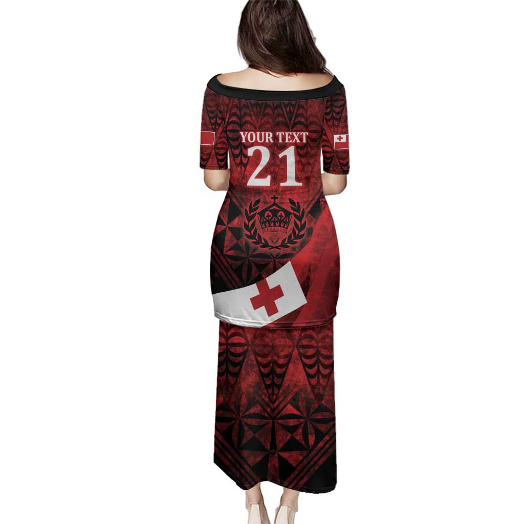 Custom Tonga XIII Rugby Tribal Tattoo Family Matching Puletasi and Hawaiian Shirt Mate Ma'a Tonga Kupesi Ngatu Grunge Style