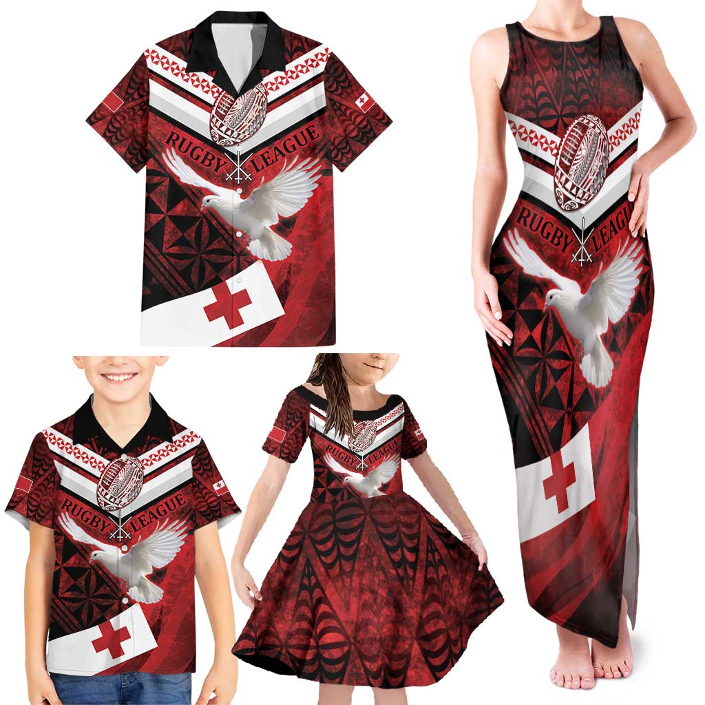 Custom Tonga XIII Rugby Tribal Tattoo Family Matching Tank Maxi Dress and Hawaiian Shirt Mate Ma'a Tonga Kupesi Ngatu Grunge Style