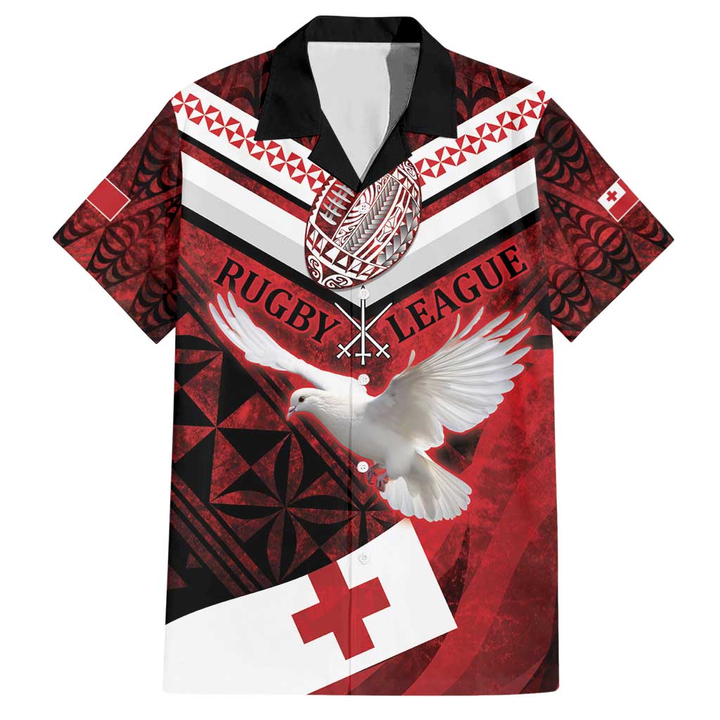 Custom Tonga XIII Rugby Tribal Tattoo Hawaiian Shirt Mate Ma'a Tonga Kupesi Ngatu Grunge Style LT9 Red - Polynesian Pride