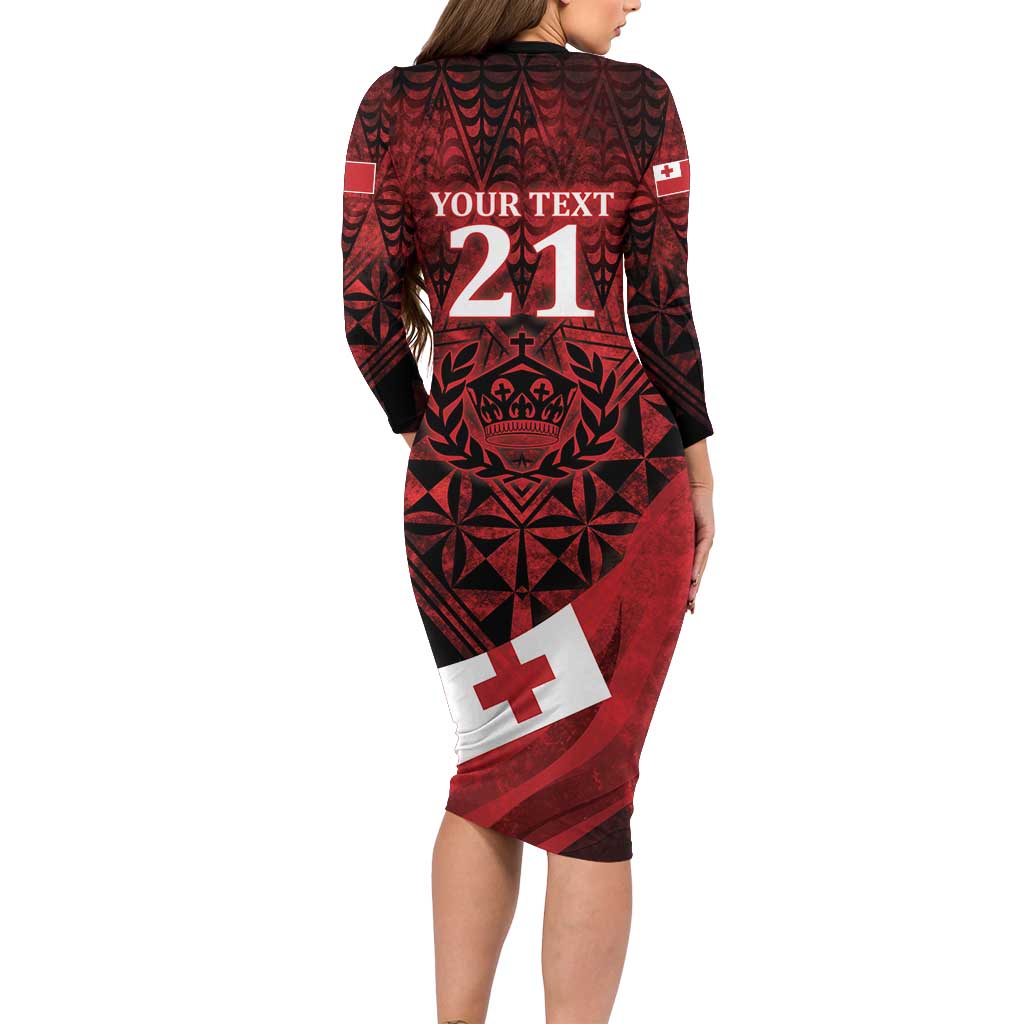 Custom Tonga XIII Rugby Tribal Tattoo Long Sleeve Bodycon Dress Mate Ma'a Tonga Kupesi Ngatu Grunge Style