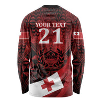 Custom Tonga XIII Rugby Tribal Tattoo Long Sleeve Shirt Mate Ma'a Tonga Kupesi Ngatu Grunge Style