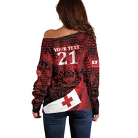 Custom Tonga XIII Rugby Tribal Tattoo Off Shoulder Sweater Mate Ma'a Tonga Kupesi Ngatu Grunge Style