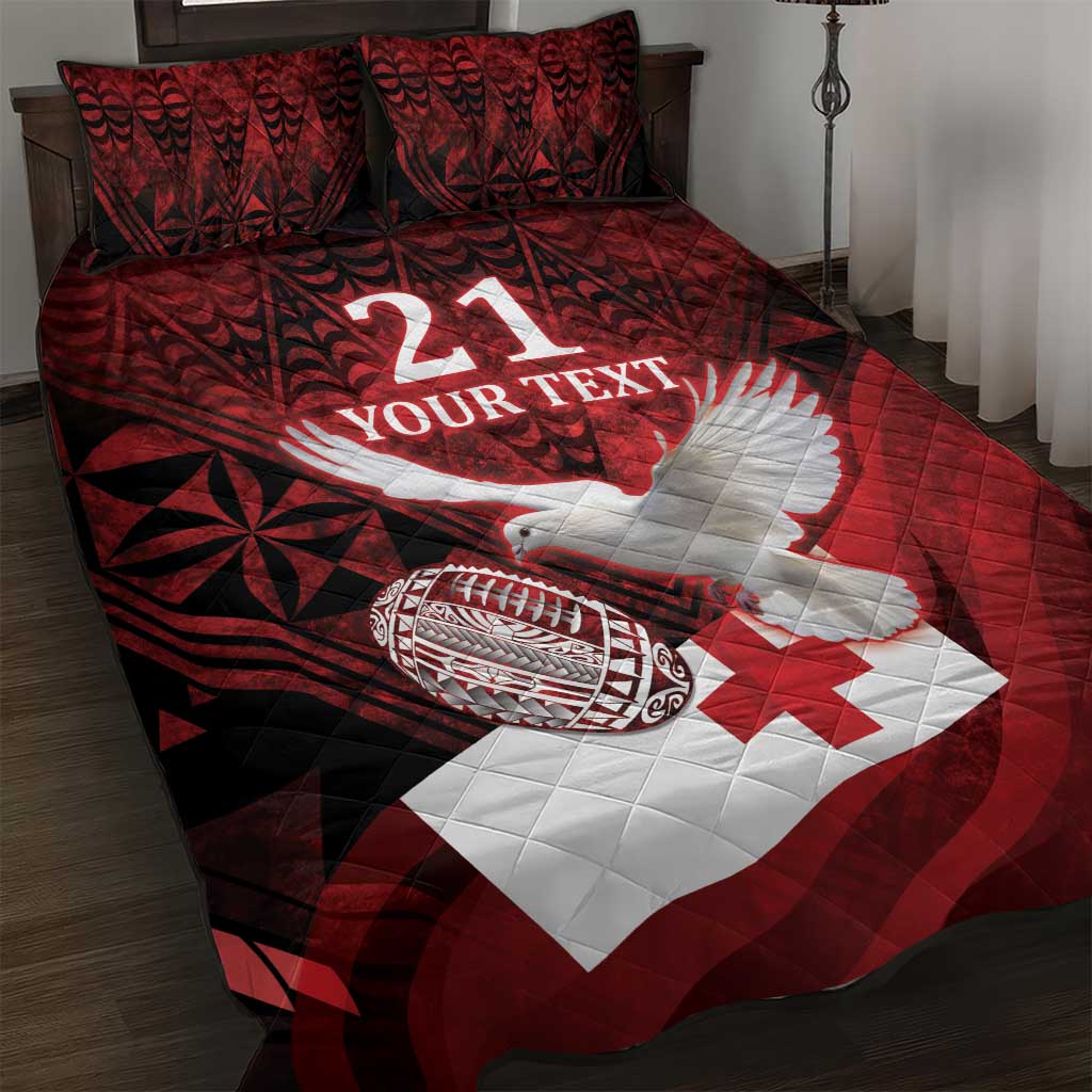 Custom Tonga XIII Rugby Tribal Tattoo Quilt Bed Set Mate Ma'a Tonga Kupesi Ngatu Grunge Style