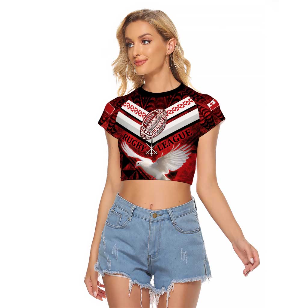 Custom Tonga XIII Rugby Tribal Tattoo Raglan Cropped T Shirt Mate Ma'a Tonga Kupesi Ngatu Grunge Style LT9 Female Red - Polynesian Pride