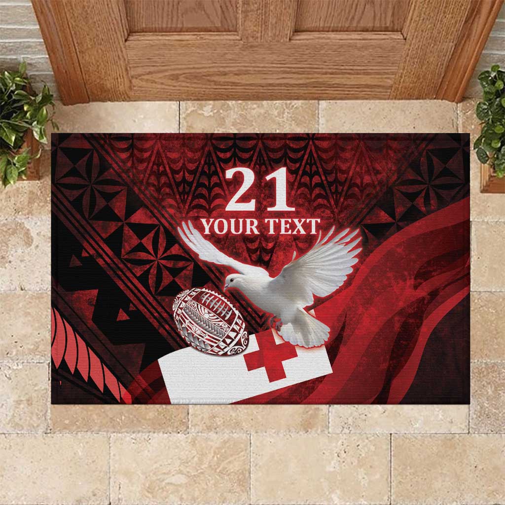 Custom Tonga XIII Rugby Tribal Tattoo Rubber Doormat Mate Ma'a Tonga Kupesi Ngatu Grunge Style LT9 Red - Polynesian Pride