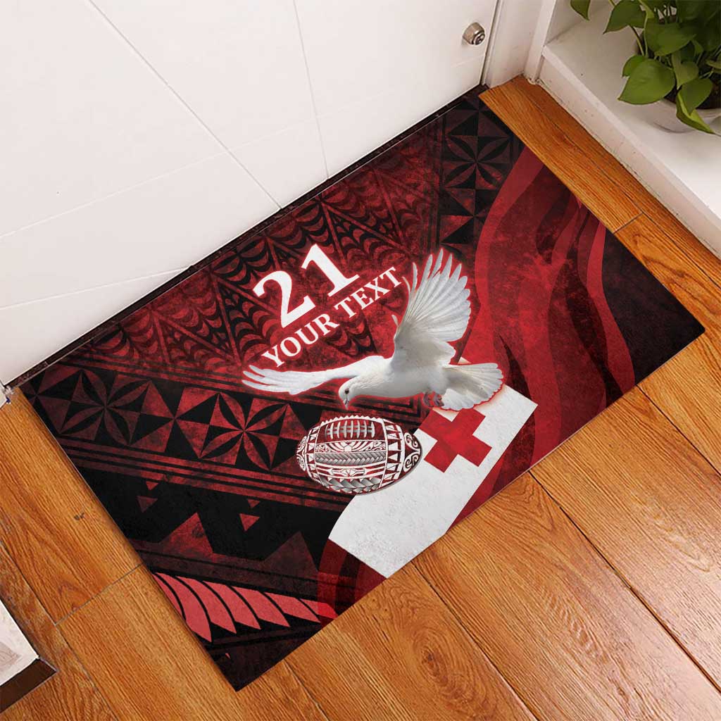 Custom Tonga XIII Rugby Tribal Tattoo Rubber Doormat Mate Ma'a Tonga Kupesi Ngatu Grunge Style LT9 - Polynesian Pride