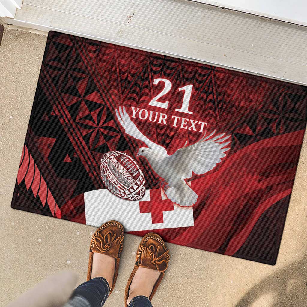 Custom Tonga XIII Rugby Tribal Tattoo Rubber Doormat Mate Ma'a Tonga Kupesi Ngatu Grunge Style LT9 - Polynesian Pride