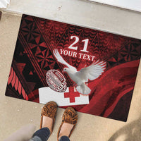 Custom Tonga XIII Rugby Tribal Tattoo Rubber Doormat Mate Ma'a Tonga Kupesi Ngatu Grunge Style LT9 - Polynesian Pride