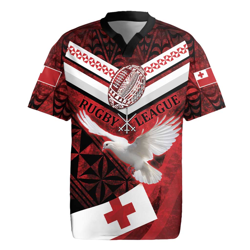 Custom Tonga XIII Rugby Tribal Tattoo Rugby Jersey Mate Ma'a Tonga Kupesi Ngatu Grunge Style LT9 Red - Polynesian Pride