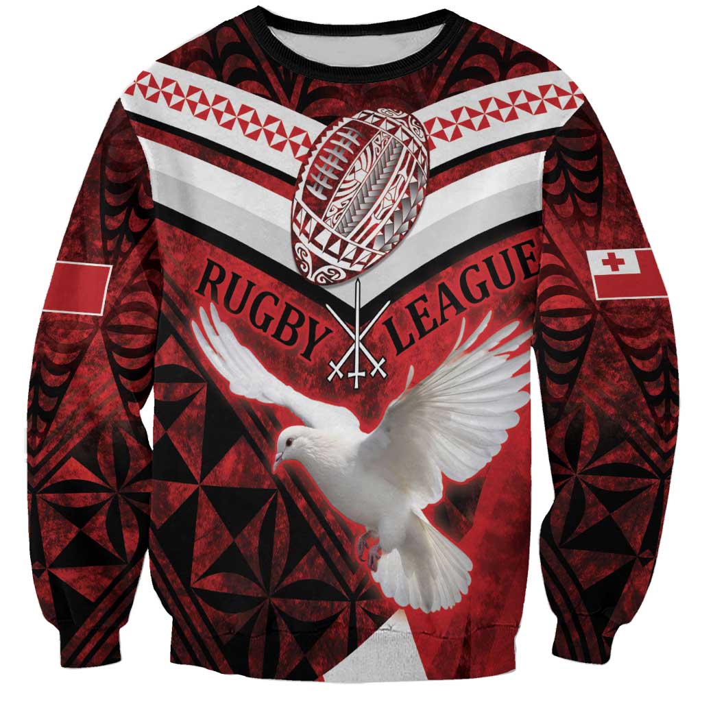 Custom Tonga XIII Rugby Tribal Tattoo Sweatshirt Mate Ma'a Tonga Kupesi Ngatu Grunge Style LT9 Unisex Red - Polynesian Pride