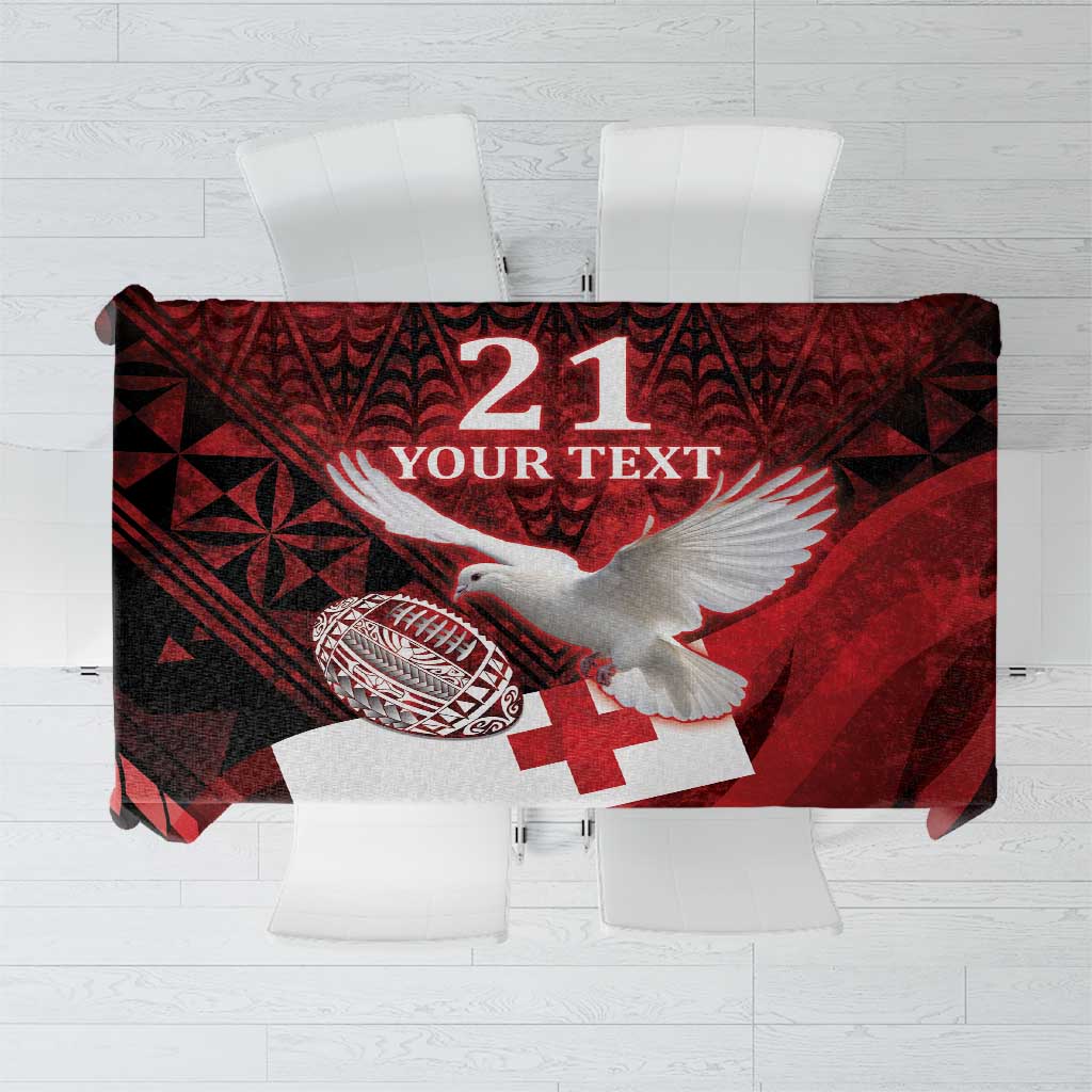 Custom Tonga XIII Rugby Tribal Tattoo Tablecloth Mate Ma'a Tonga Kupesi Ngatu Grunge Style LT9 Red - Polynesian Pride
