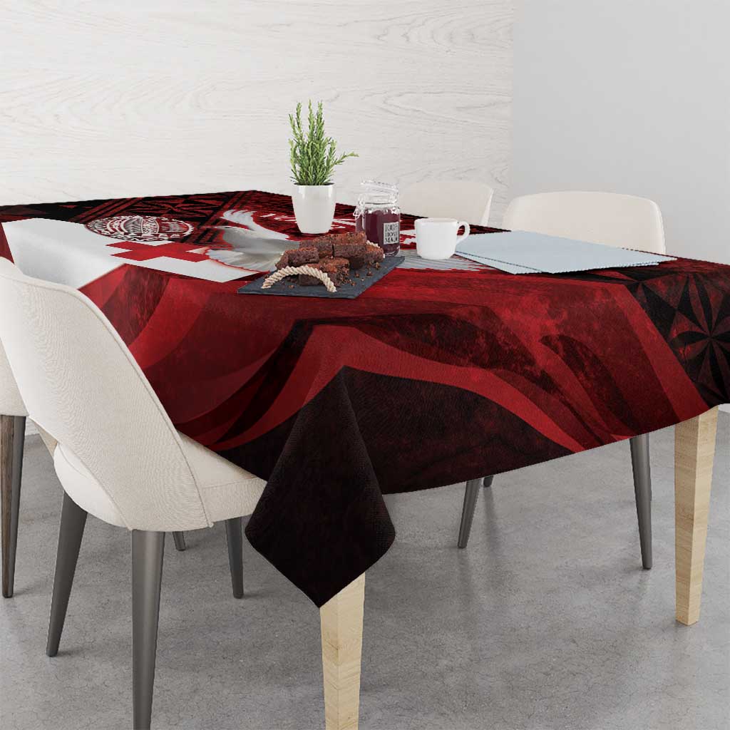 Custom Tonga XIII Rugby Tribal Tattoo Tablecloth Mate Ma'a Tonga Kupesi Ngatu Grunge Style LT9 - Polynesian Pride