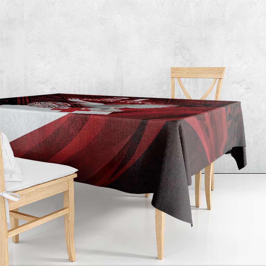Custom Tonga XIII Rugby Tribal Tattoo Tablecloth Mate Ma'a Tonga Kupesi Ngatu Grunge Style LT9 - Polynesian Pride