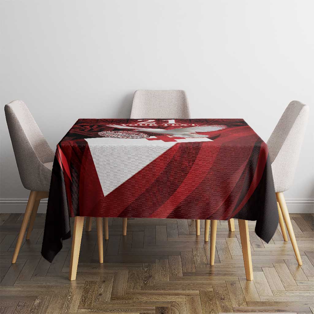 Custom Tonga XIII Rugby Tribal Tattoo Tablecloth Mate Ma'a Tonga Kupesi Ngatu Grunge Style LT9 - Polynesian Pride