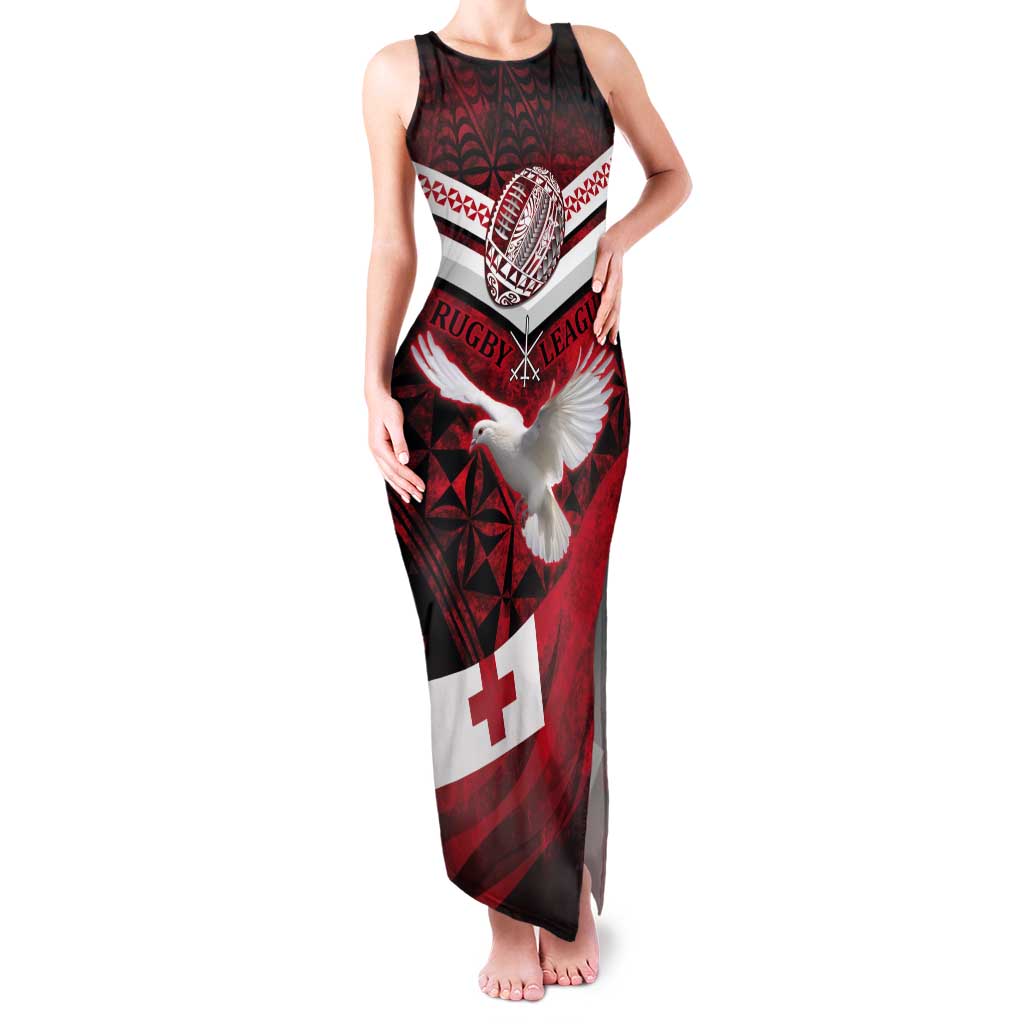 Custom Tonga XIII Rugby Tribal Tattoo Tank Maxi Dress Mate Ma'a Tonga Kupesi Ngatu Grunge Style LT9 Women Red - Polynesian Pride