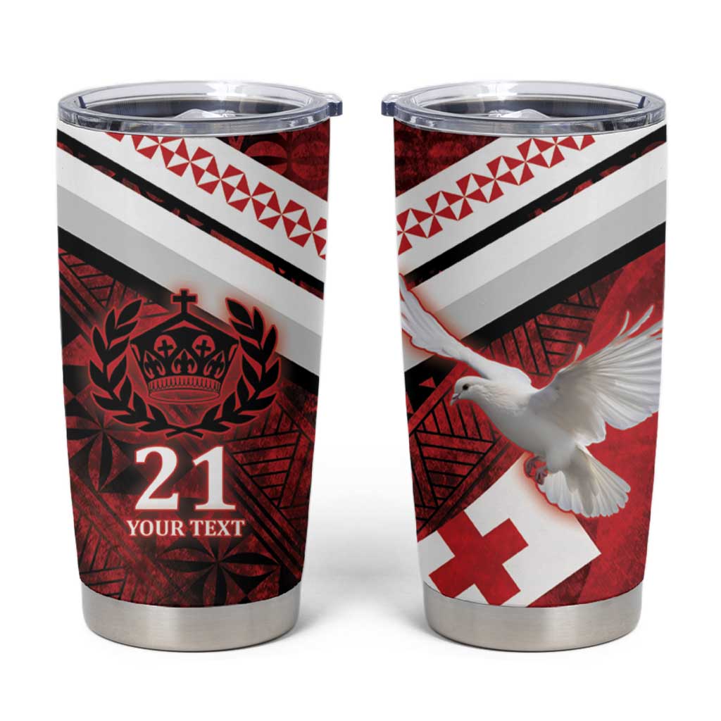 Custom Tonga XIII Rugby Tribal Tattoo Tumbler Cup Mate Ma'a Tonga Kupesi Ngatu Grunge Style LT9 Red - Polynesian Pride