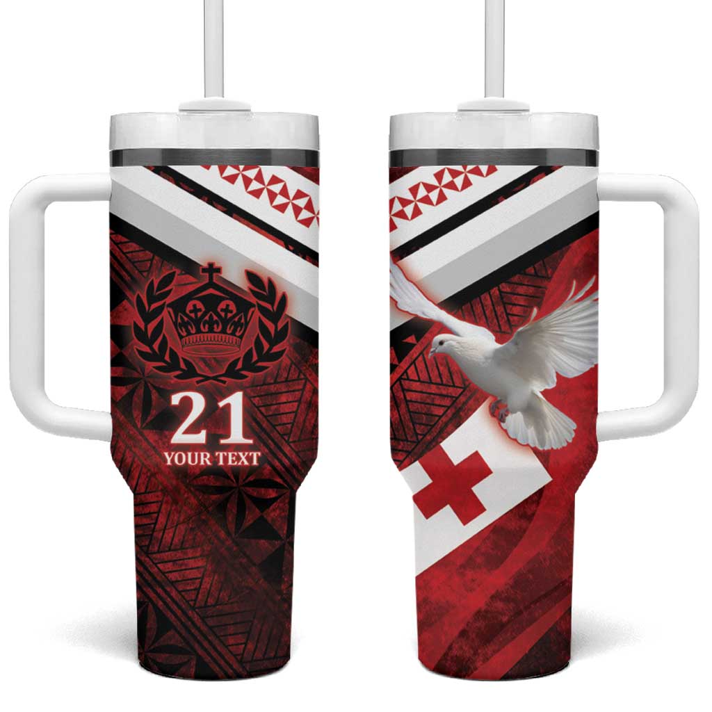 Custom Tonga XIII Rugby Tribal Tattoo Tumbler With Handle Mate Ma'a Tonga Kupesi Ngatu Grunge Style LT9 One Size: 40 oz Red - Polynesian Pride
